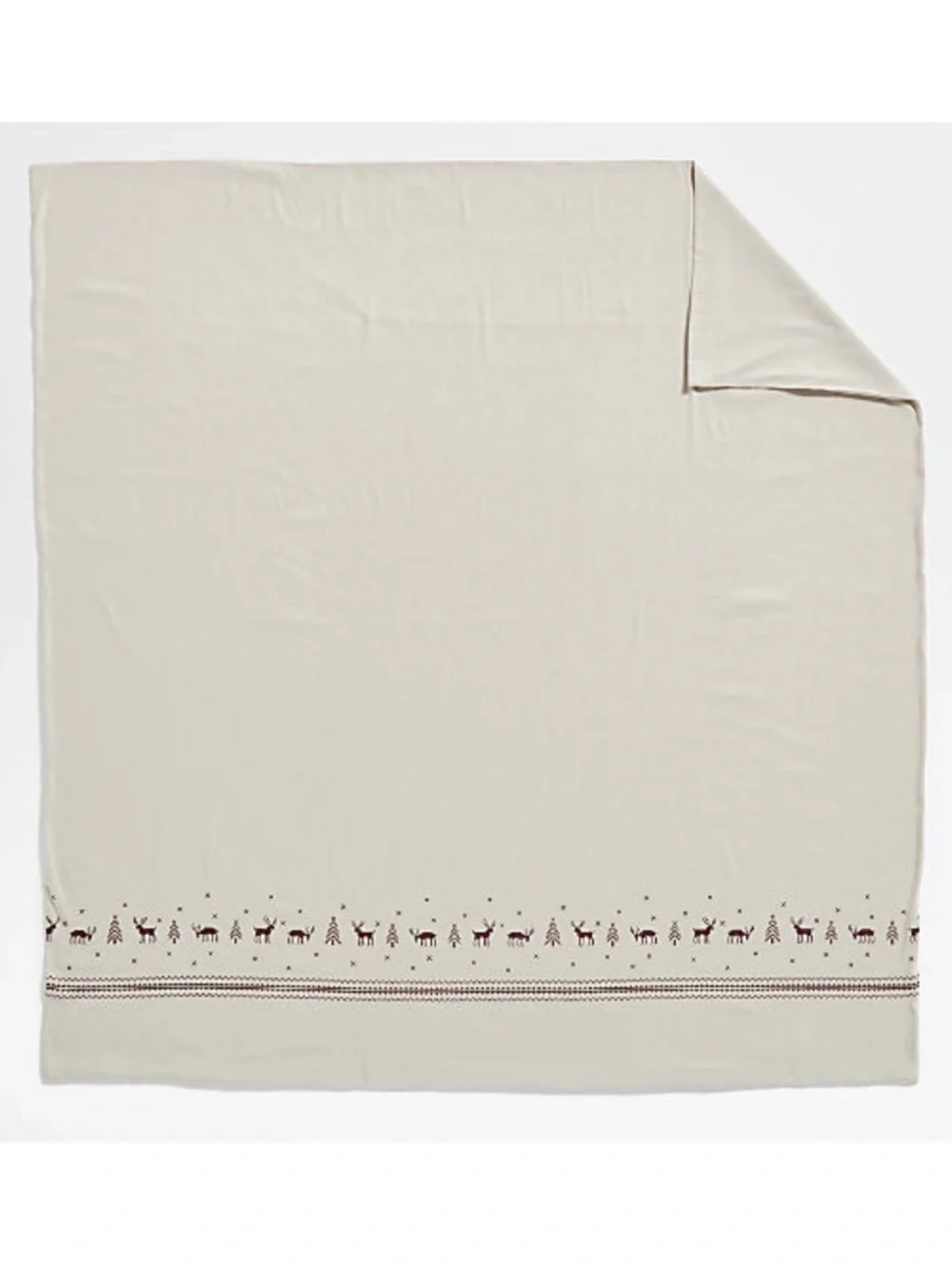 New! Crate&Barrel Reindeer Embroidered Cotton Linen Cross Stitch Natural Duvet